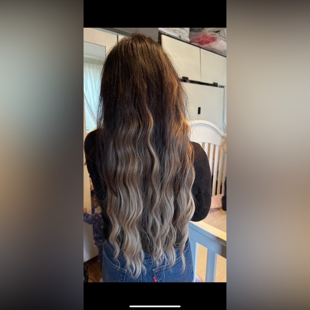CLIP IN HAIR EXTENSIONS -Luxury Balayage / Ombre  Soft Blonde in  Curly … - Picture 8 of 9